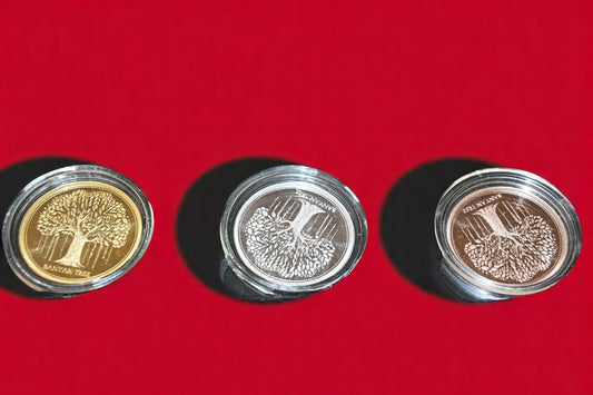 Banyan Tree, Tri-Color, Round Shape, Set of 3 Coins (3 Gram Each), 999 Purity, Yellow Box - Ready To Ship