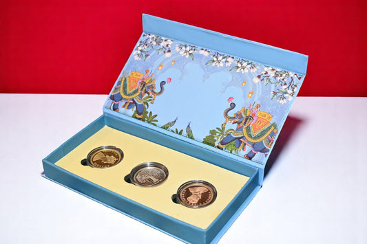 Victoria George Banyan Tree, Tri Color, Round Shape, Set of 3 Coins (2.5gm each), Peacock Box, 999 Purity Silver Coin
