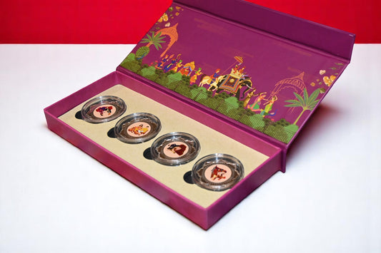 Shubh Vivaah, Lotus Shape, Set of 4 Coins (2.5gm each), 999 Purity Silver Coins