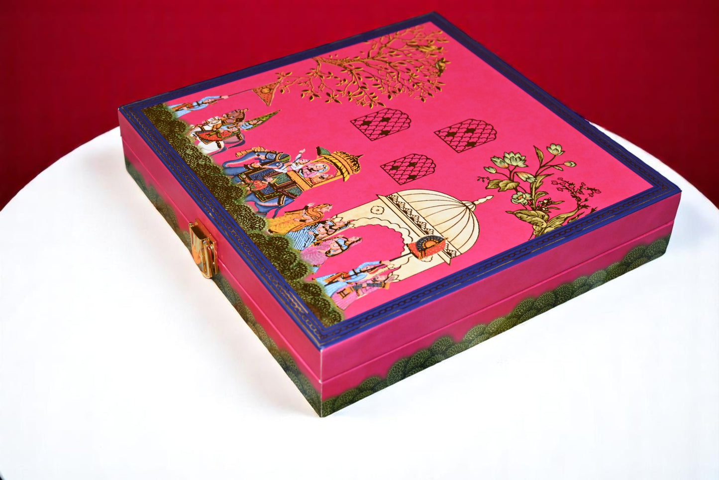 Musical 7 Vachan (7 Vows) Pink Wedding Coin Box, UV Printed, Round Shape, Set of 7 Coins (3 Gram Each), 999 Purity – Ready to Ship