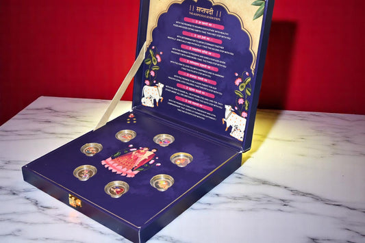 Musical 7 Vachan (7 Vows) Purple Wedding Coin Box, UV Printed, Round Shape, Set of 7 Coins (2.5 Gram Each), 999 Purity – Ready to Ship