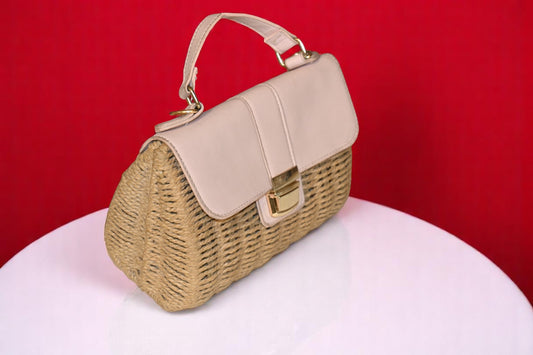 Mauritius Bamboo Dark Beige with Pink Leather Handbag with Sling Bag