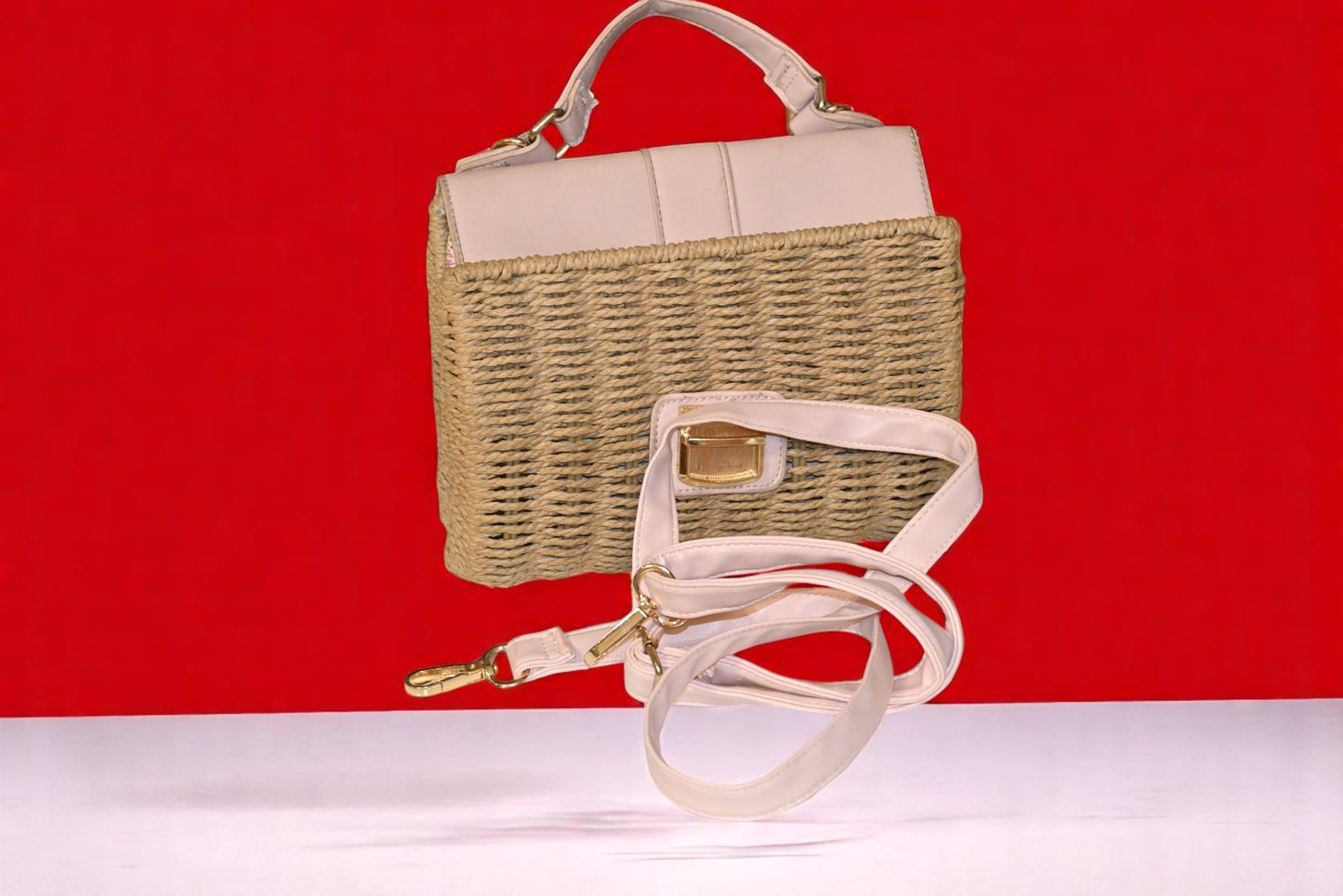 Bamboo Dark Beige with Pink Leather Handbag with Sling Bag