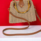 Bamboo Dark Beige Sling Bag with Wooden Handle