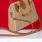 Bamboo Dark Beige Sling Bag with Wooden Handle