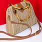 Bamboo Dark Beige Sling Bag with Wooden Handle
