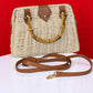 Bamboo Off White Sling Bag with Wooden Handle