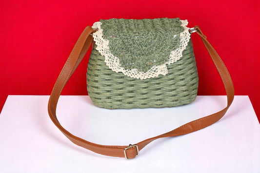 Bamboo Mehndi Green Crochet Sling Bag