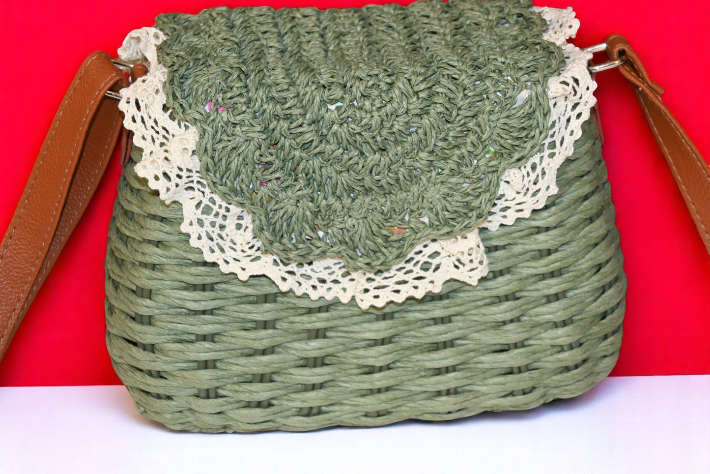 Bamboo Mehndi Green Crochet Sling Bag