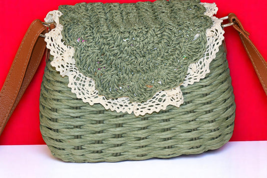 Bamboo Mehndi Green Crochet Sling Bag