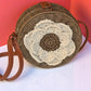 Bamboo Off White Flower Round Sling Bag
