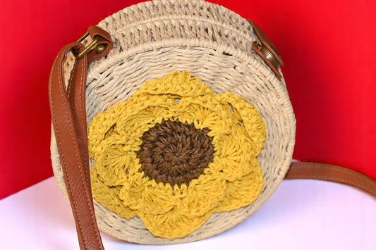 Bamboo Yellow Flower Crochet Sling Bag