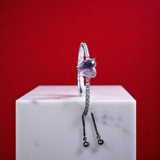 92.5 Silver Zirconia Pink Heart Bracelet