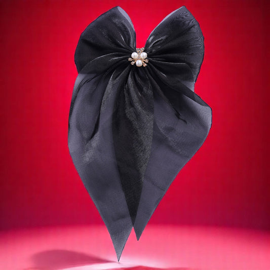 Organza Black Bow Clip