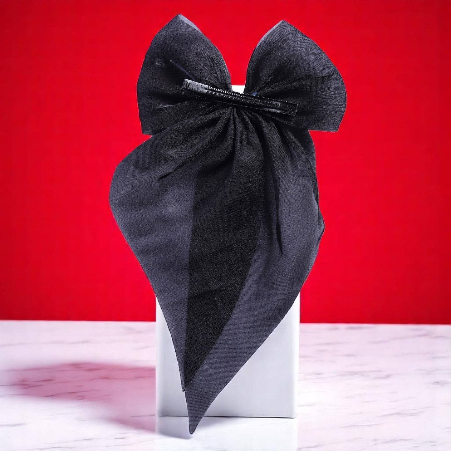 Organza Black Bow Clip