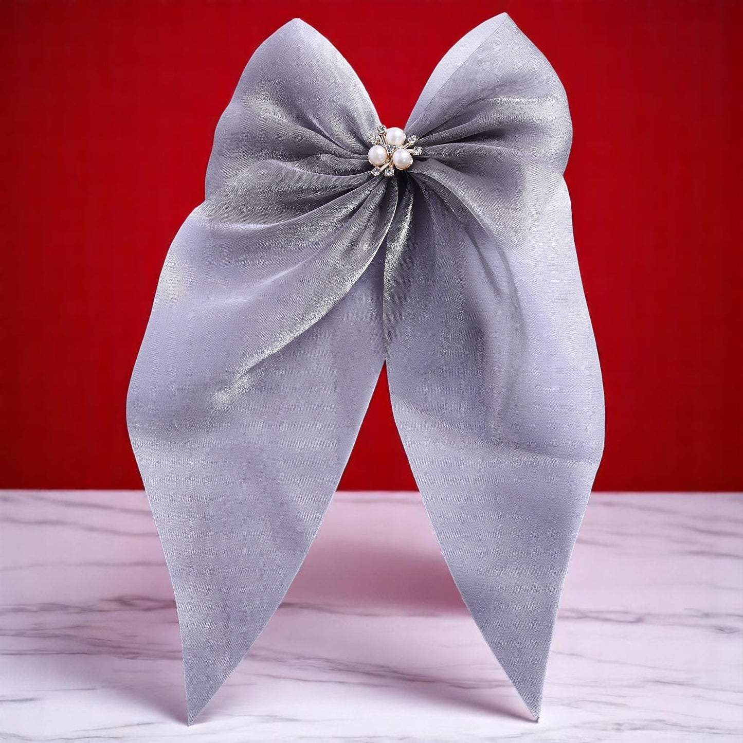 Organza Grey Bow Clip
