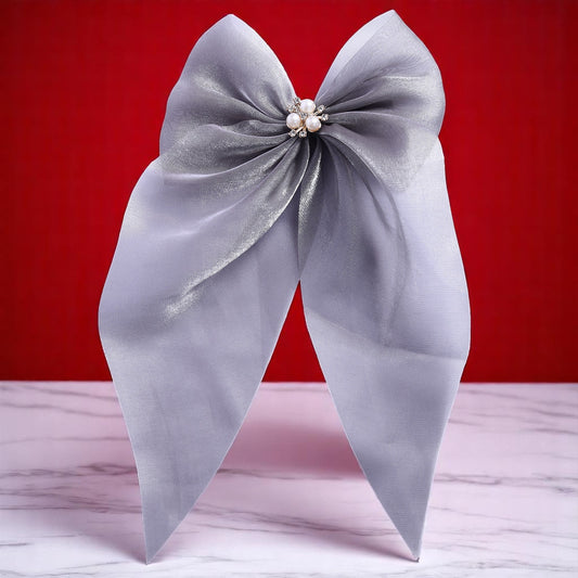 Organza Grey Bow Clip