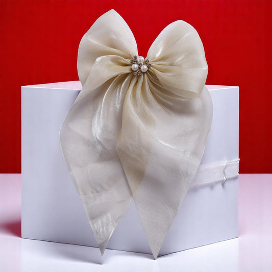 Organza Off White Bow Clip