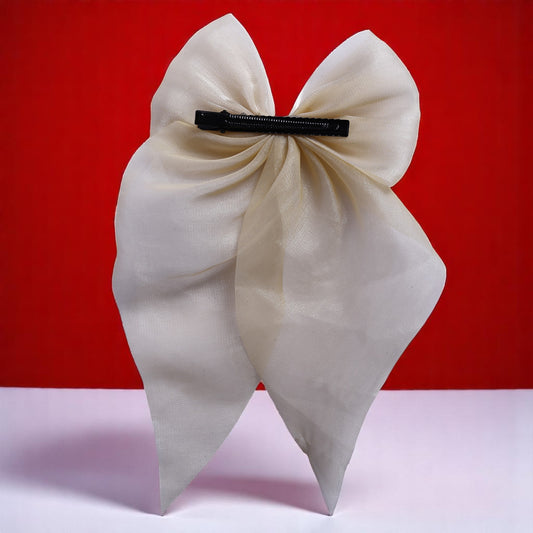 Organza Off White Bow Clip