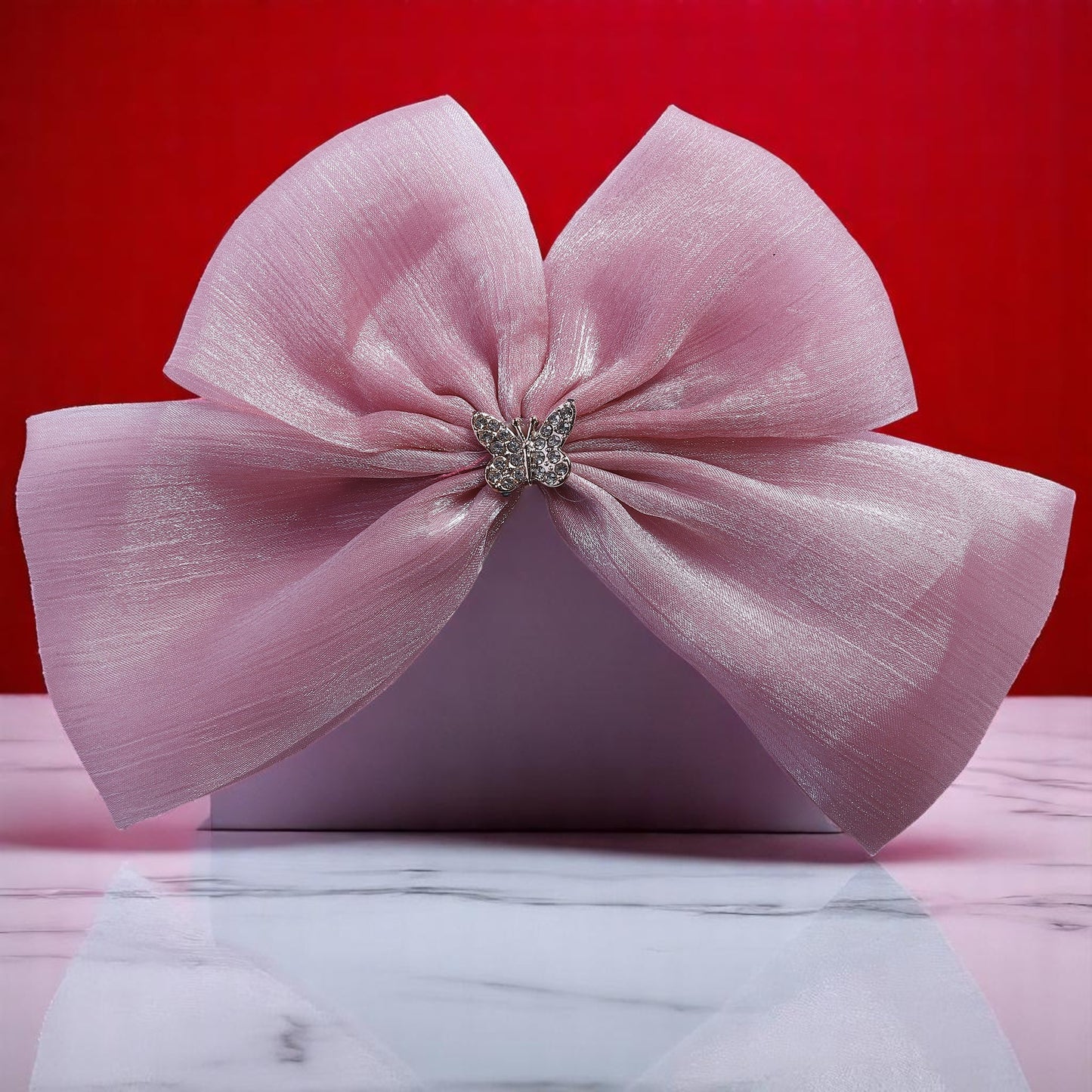 Organza Light Pink Bow Clip
