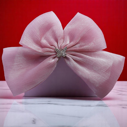 Organza Light Pink Bow Clip