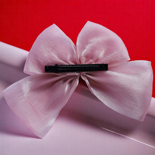 Organza Light Pink Bow Clip