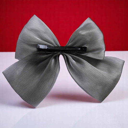 Organza Steel Grey Bow Clip