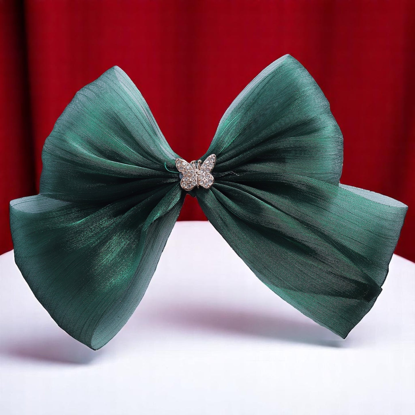 Organza Bottle Green Bow Clip