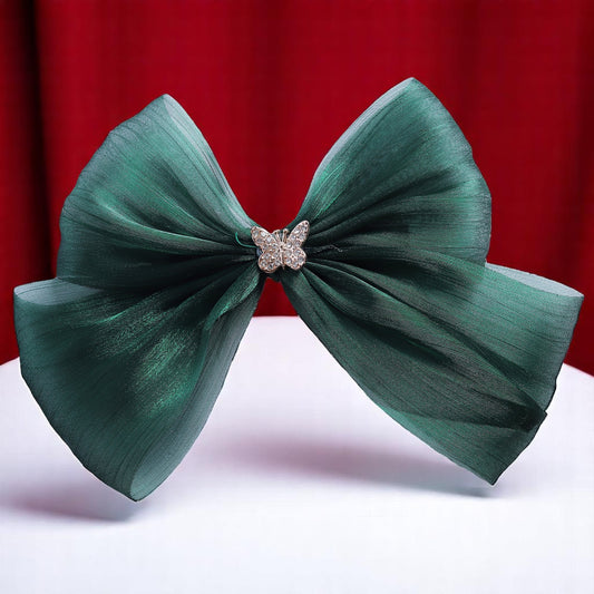 Organza Bottle Green Bow Clip