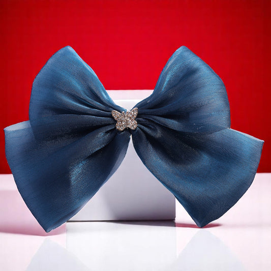 Organza Blue Bow Clip
