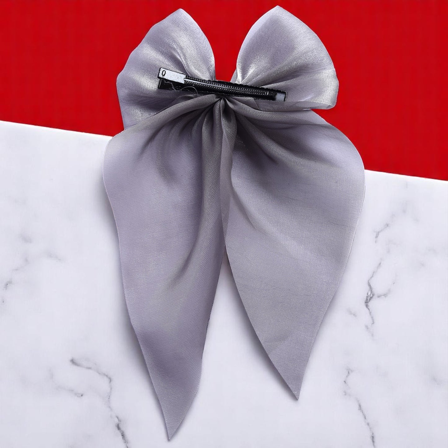 Organza Grey Bow Clip