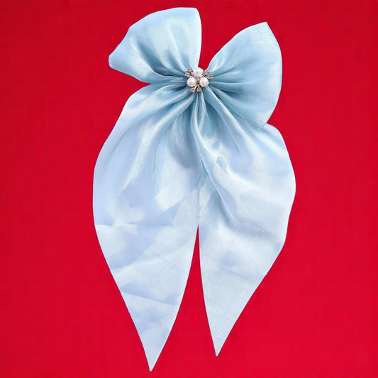 Organza Sky Blue Bow Clip