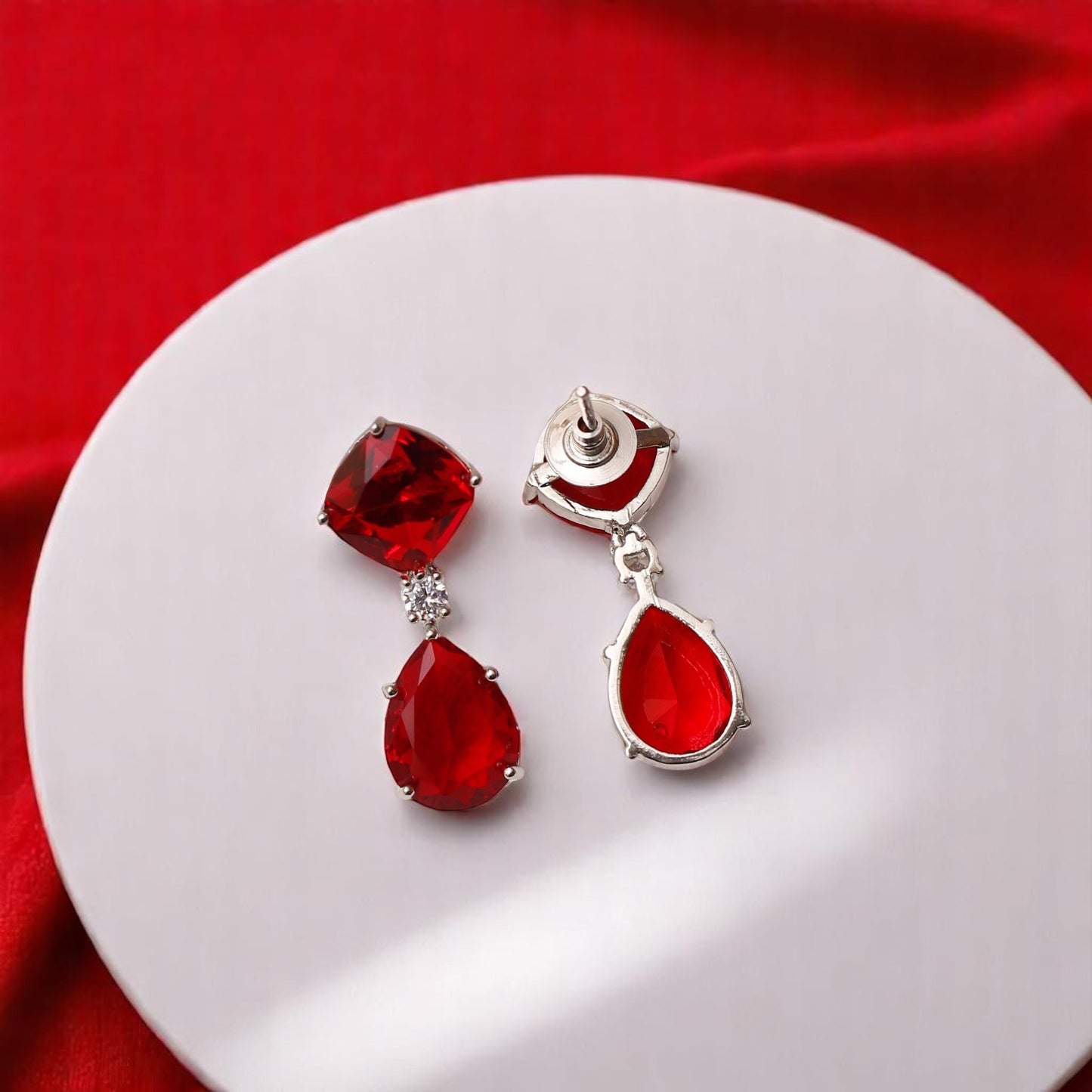 Red Ruby Gemstone Indo Western Earrings