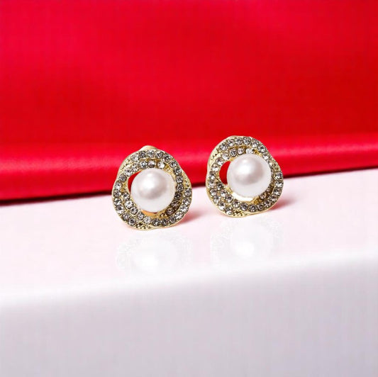 Synthetic Pearl Zircon Round Studs