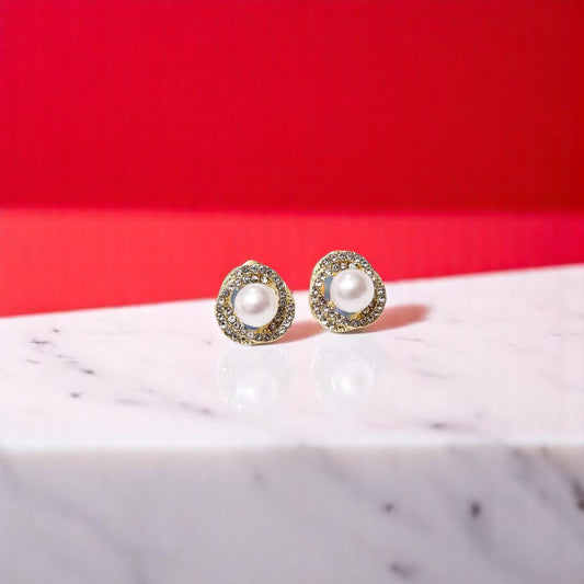 Synthetic Pearl Zircon Round Studs