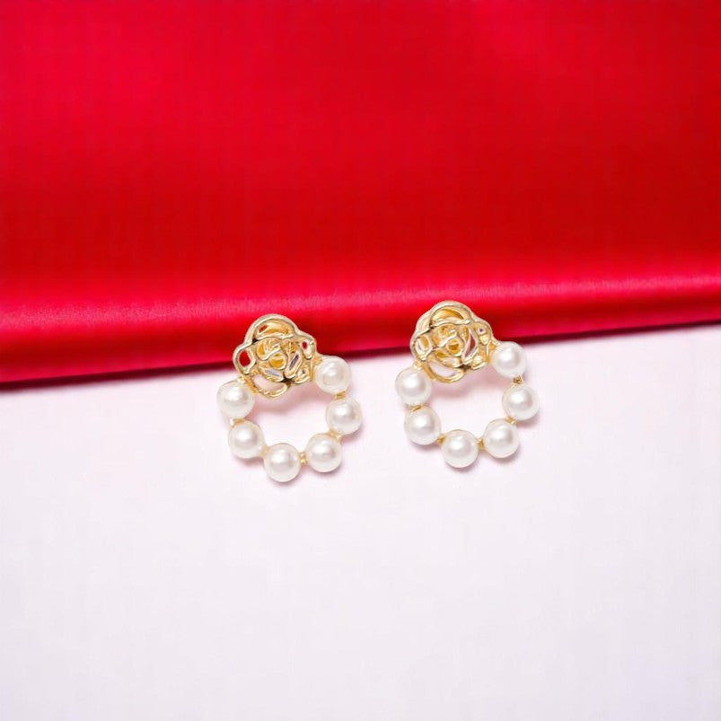 Synthetic Pearl Rose Studs