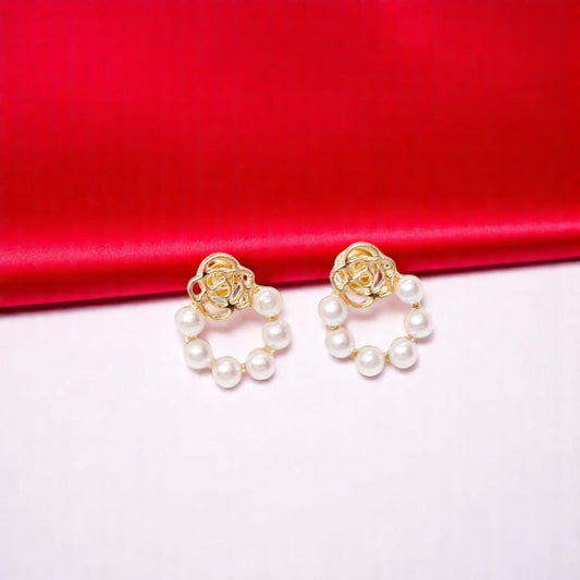 Synthetic Pearl Rose Studs
