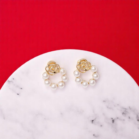 Synthetic Pearl Rose Studs