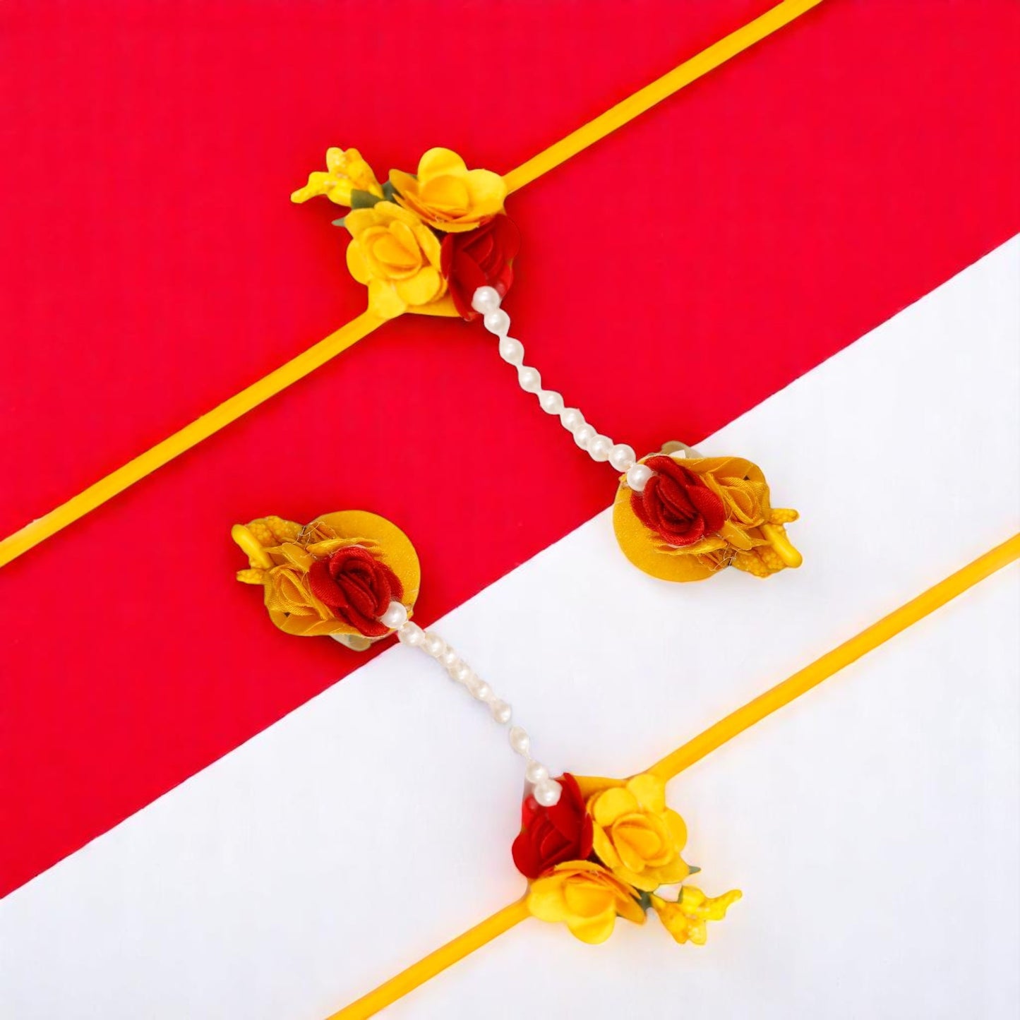 Yellow Red Handmade Floral Haldi-Mehendi Bridal Jewelry Set