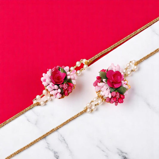 Dark-Light Pink Handmade Floral Haldi-Mehendi Bridal Jewelry Set