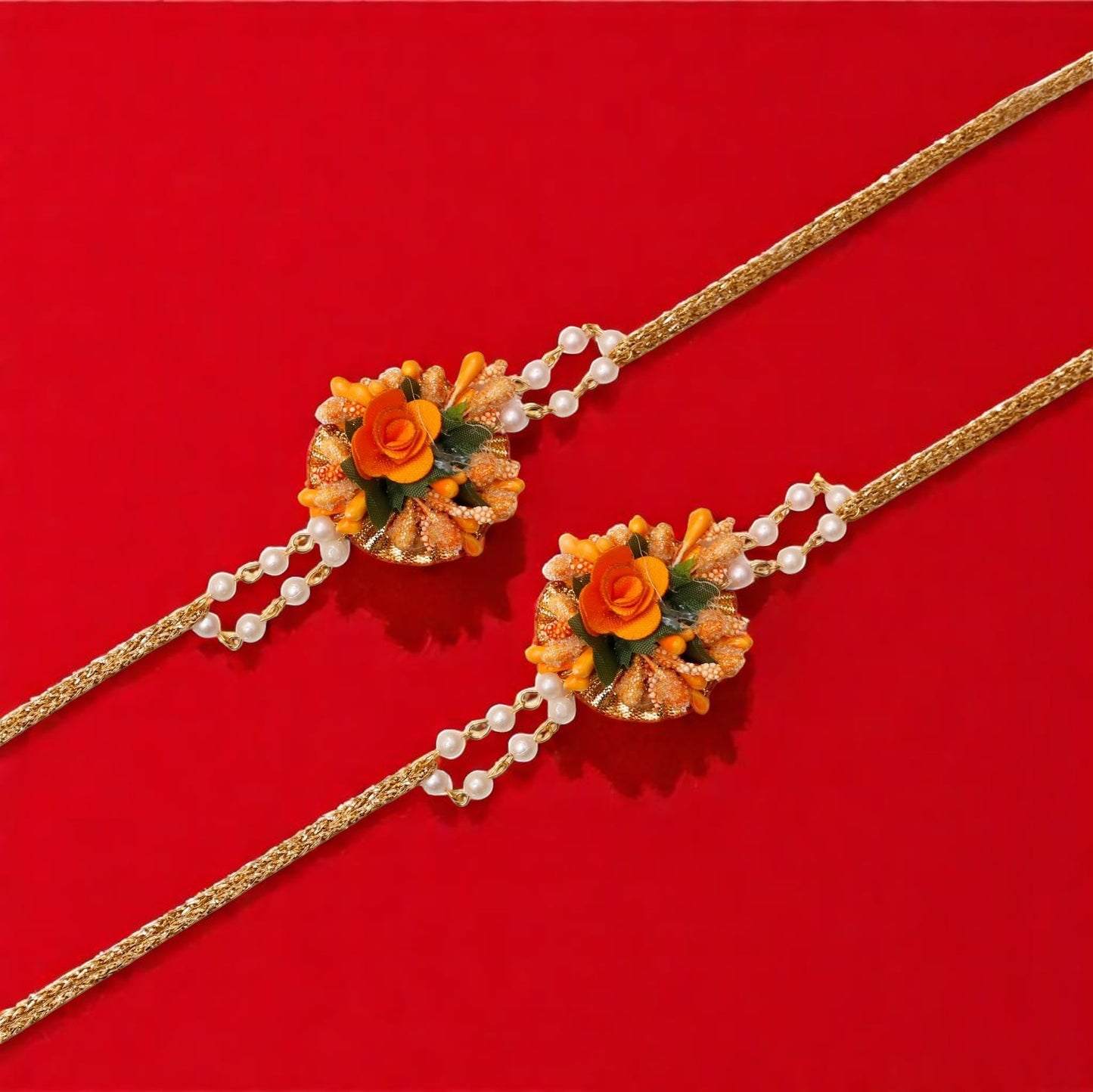 Orange Handmade Floral Haldi-Mehendi Bridal Jewelry Set