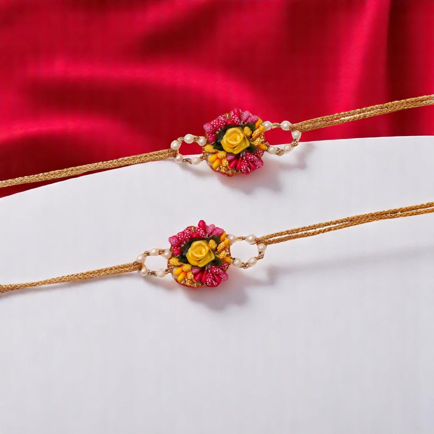 Pink and Yellow Handmade Floral Haldi-Mehendi Bridal Jewelry Set