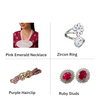 Combo - Zircon Ring, Ruby Studs, Pink Emerald Necklace, Purple hair clip