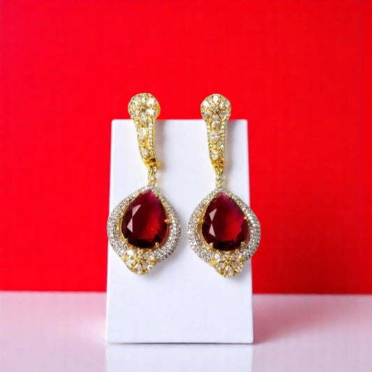 Zircon Red Ruby Long Earrings