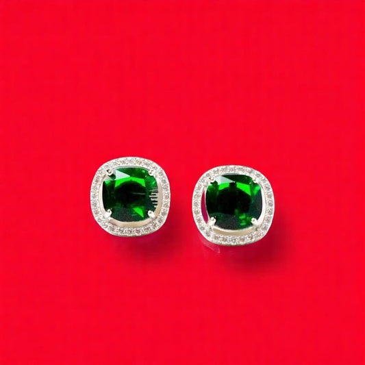 92.5 Silver Green Panna Gemstone Zircon Studs