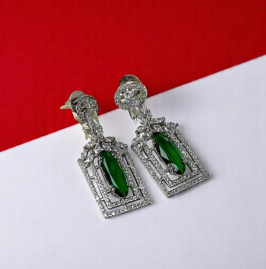 Elegant Zircon Green Gemstone Drop Earrings