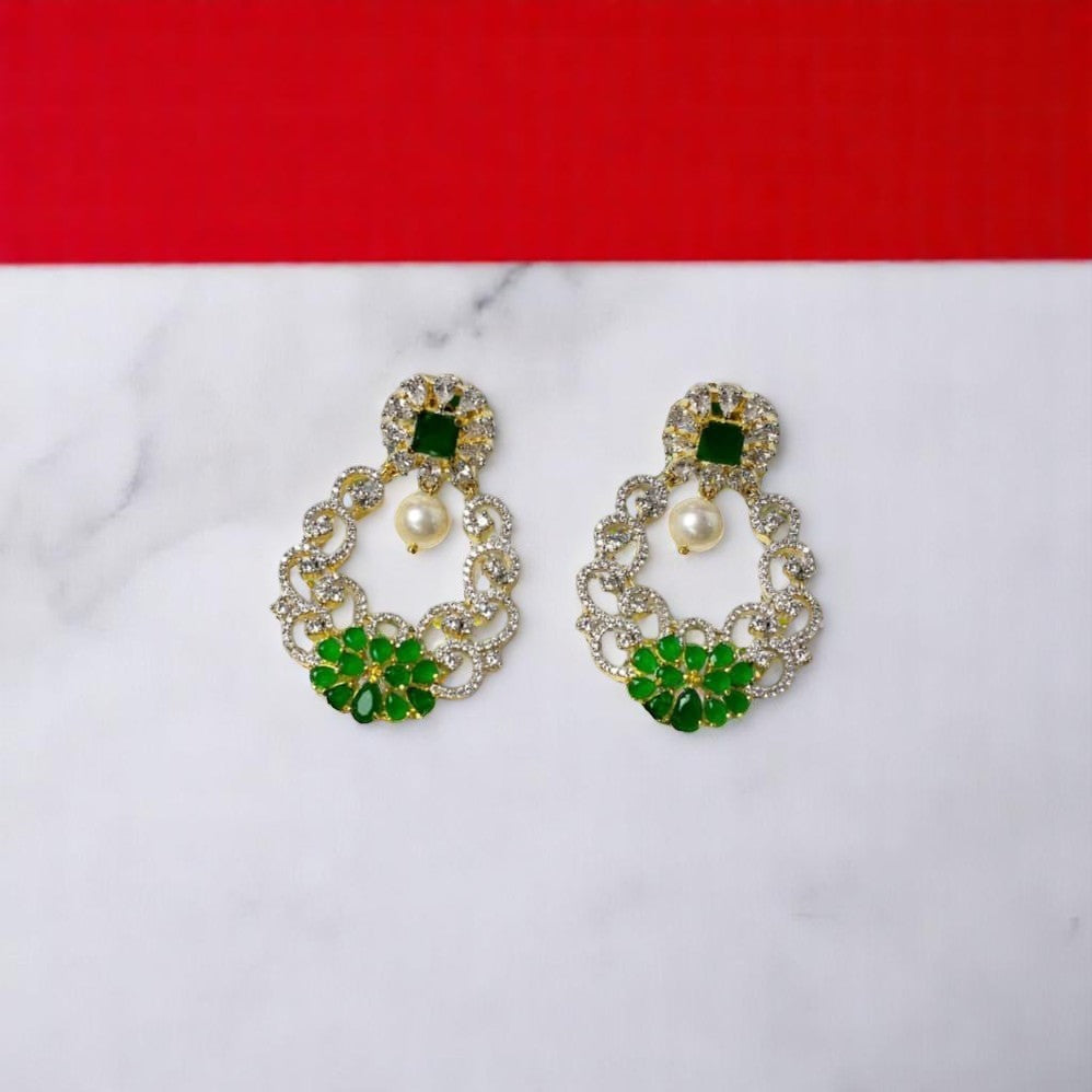 Zircon Ethnic Green Stones Earrings