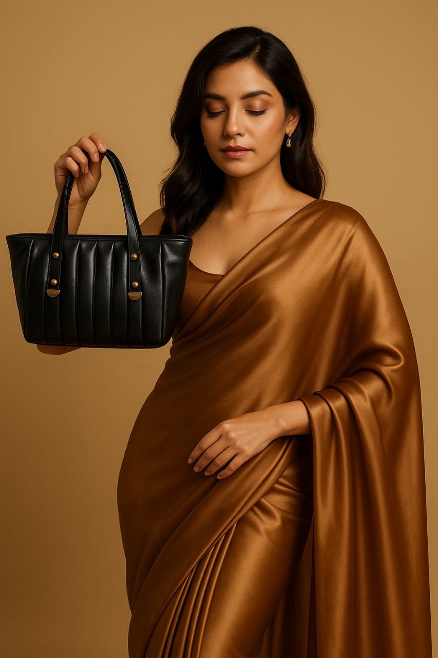 Black leather sling handbag