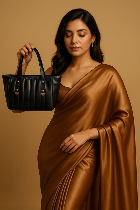 Black leather sling handbag