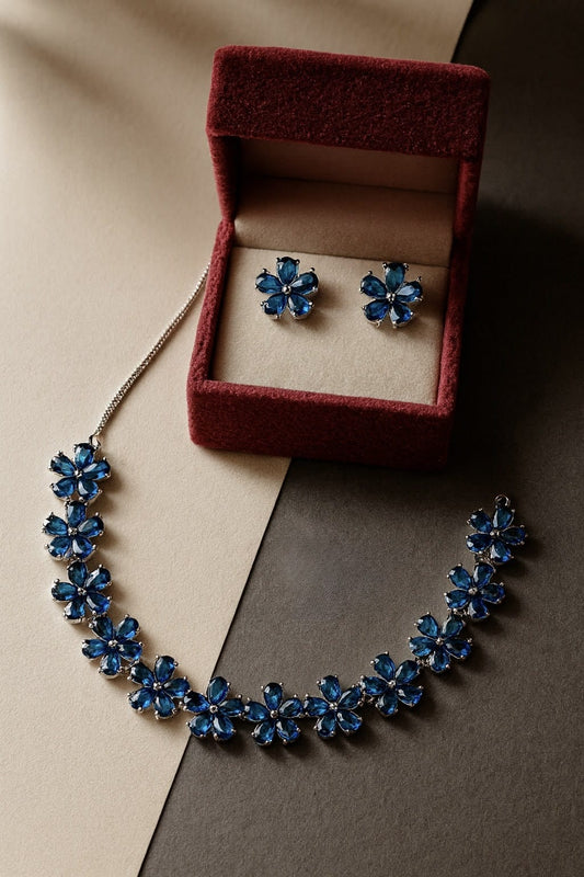 Blue Floral Necklace Set